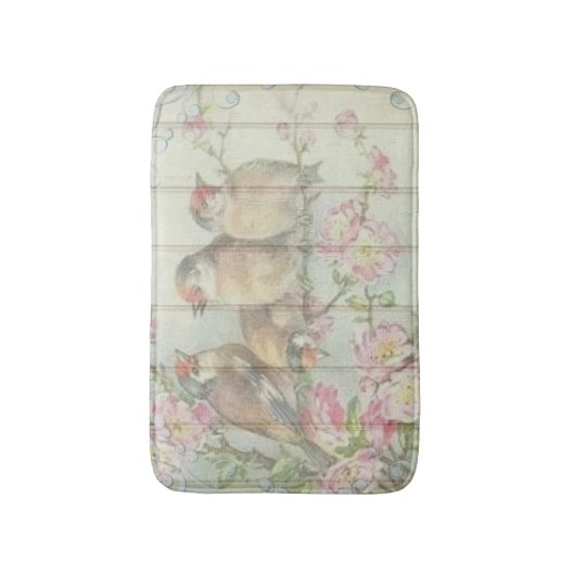 ヴィンテージシャビーシック色あせたフローラバーズアートデザイン バスマット (正面縦)