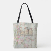 ヴィンテージシャビーシック色あせたフローラ鳥デザイン トートバッグ (裏面)