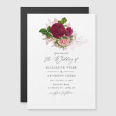 ヴィンテージシャビーシック赤面とブルゴーニュ結婚ーズ マグネット招待状 (正面/裏面)