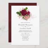 ヴィンテージシャビーシック赤面とブルゴーニュ結婚ーズ 招待状 (正面/裏面)