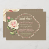 ヴィンテージシャビーバラブライダルシャワーピンククレーム 招待状 (正面/裏面)