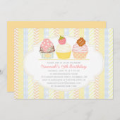 ヴィンテージシャビー&シックカワイトカップケーキパーティー 招待状 (正面/裏面)