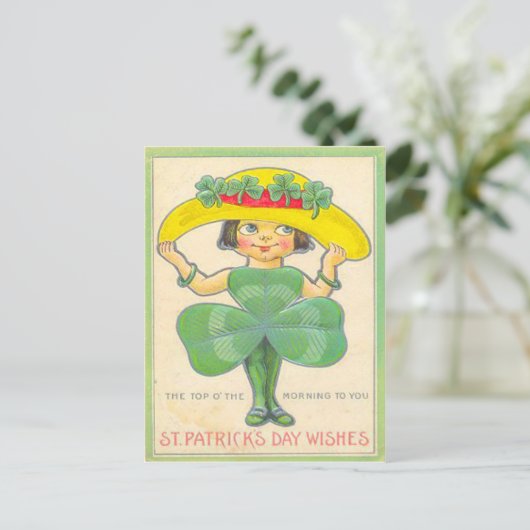 ヴィンテージシャムロックガールセントパトリックのグリーティングカード ポストカード (スタンド正面)