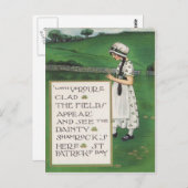 ヴィンテージシャムロックガールフィールドセントパトリックのデイカード ポストカード (正面/裏面)