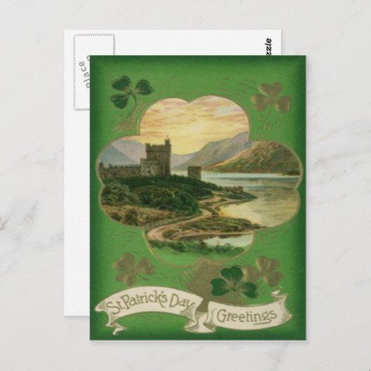 ヴィンテージシャムロックキャッスルセントパトリックのデイカード ポストカード (正面/裏面)