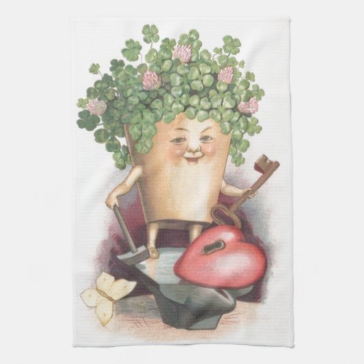 ヴィンテージシャムロックハートと鍵セントパトリックの日 キッチンタオル (縦)