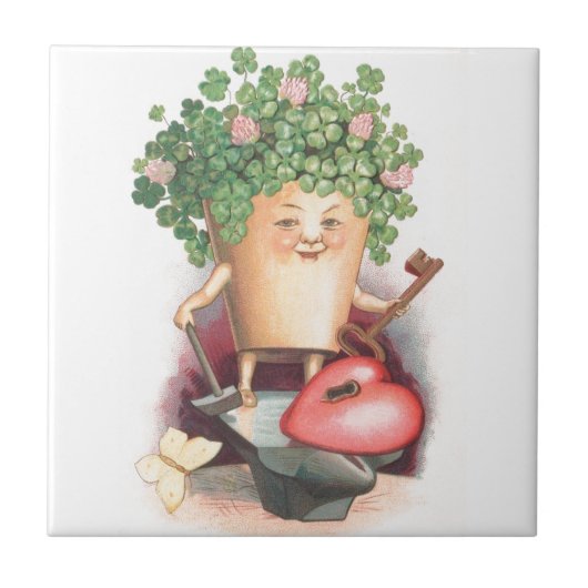 ヴィンテージシャムロックハートと鍵セントパトリックの日 タイル (正面)