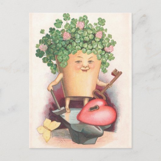 ヴィンテージシャムロックハートと鍵セントパトリックの日 ポストカード (正面)