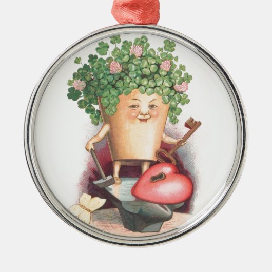 ヴィンテージシャムロックハートと鍵セントパトリックの日 メタルオーナメント (正面)