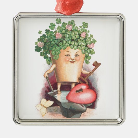 ヴィンテージシャムロックハートと鍵セントパトリックの日 メタルオーナメント (正面)