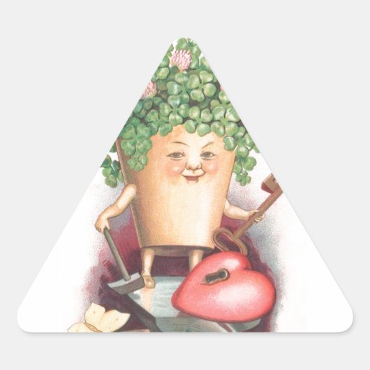 ヴィンテージシャムロックハートと鍵セントパトリックの日 三角形シール (正面)