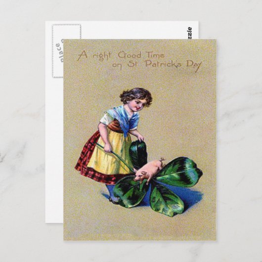 ヴィンテージシャムロックピッグガールセントパトリックのデイカード ポストカード (正面/裏面)