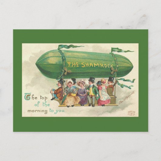 ヴィンテージシャムロックホットエアバルーンセントパトリックの日 シーズンポストカード (正面)