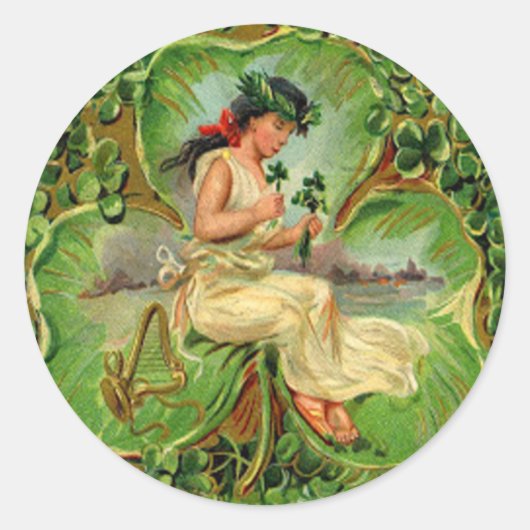 ヴィンテージシャムロックメイドセントパトリックのデイカード ラウンドシール (正面)