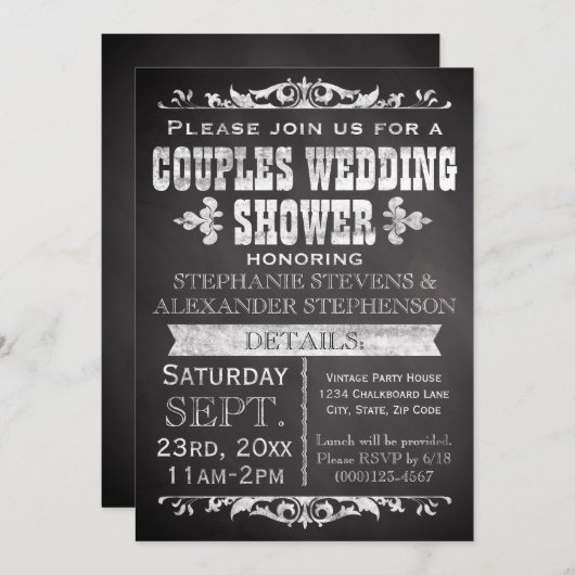 ヴィンテージシャルボードカップルウェディングシャワー 招待状 (正面/裏面)