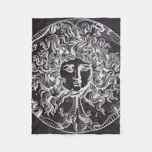 ヴィンテージシャルボードギリシャ神話ゴルゴンメドゥーサ フリースブランケット (正面)