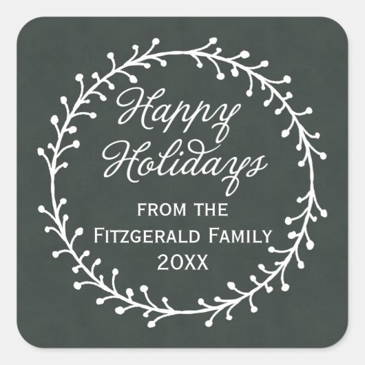 ヴィンテージシャルボードクリスマスリースハッピーホリデー スクエアシール (正面)