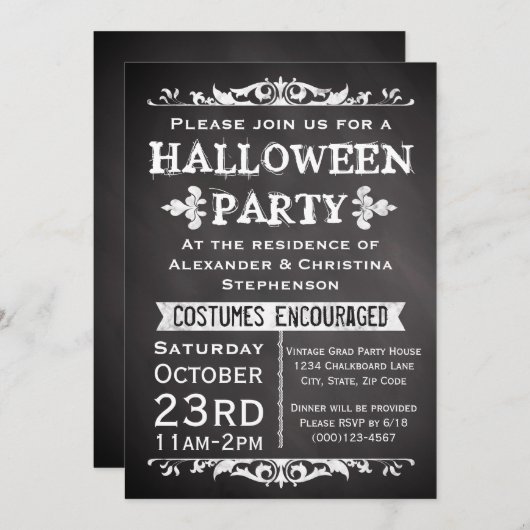 ヴィンテージシャルボードサインハローウィンパーティ 招待状 (正面/裏面)