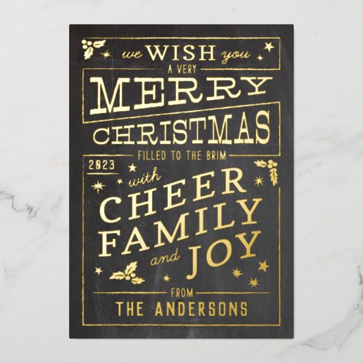 ヴィンテージシャルボードスタイルノンフォトクリスマス 箔シーズンカード (正面)