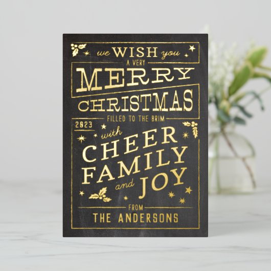 ヴィンテージシャルボードスタイルノンフォトクリスマス 箔シーズンカード (立ち正面)