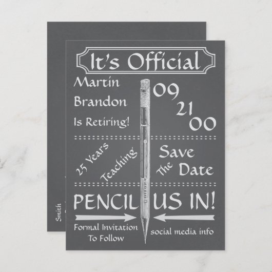 ヴィンテージシャルボードスタイル退職日を保存 案内ポストカード (正面/裏面)