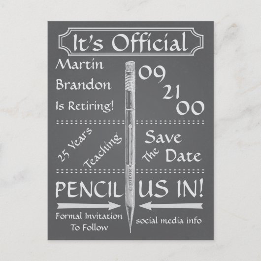 ヴィンテージシャルボードスタイル退職日を保存 案内ポストカード (正面)