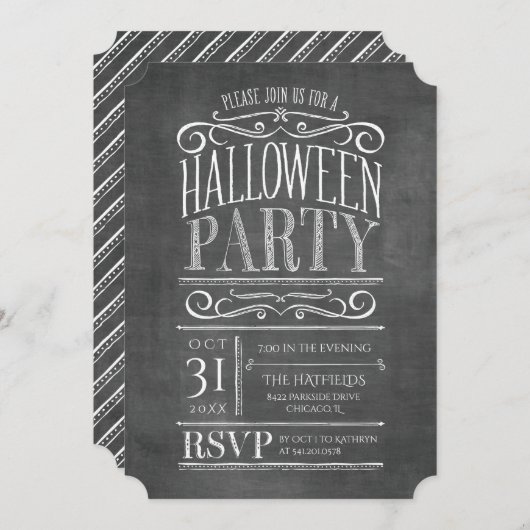 ヴィンテージシャルボードハローウィンパーティ招待状 招待状 (正面/裏面)