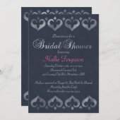 ヴィンテージシャルボードハートブライダルシャワー | ネイビー 招待状 (正面/裏面)