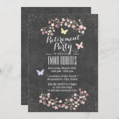 ヴィンテージシャルボードバタフライフローラ退職 招待状 (正面/裏面)