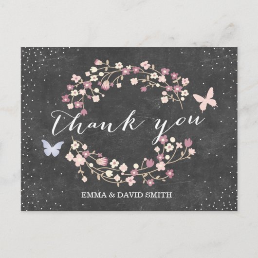 ヴィンテージシャルボードバタフライ&フラワーサンキュー ポストカード (正面)