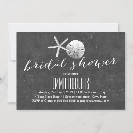 ヴィンテージシャルボードビーチテーマブライダルシャワー 招待状 (正面)