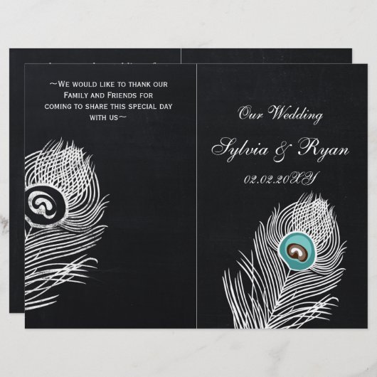 ヴィンテージシャルボードピーコックの結婚式のプログラムを折り畳んだ (正面/裏面)