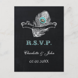ヴィンテージシャルボードピーコック結婚式rsvp インビテーションポストカード