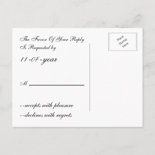 ヴィンテージシャルボードピーコック結婚式rsvp インビテーションポストカード (裏面)