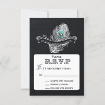 ヴィンテージシャルボードピーコック結婚式rsvp 3.5 x 5