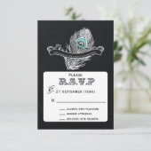 ヴィンテージシャルボードピーコック結婚式rsvp 3.5 x 5 出欠カード (スタンド正面)