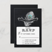 ヴィンテージシャルボードピーコック結婚式rsvp 3.5 x 5 出欠カード (正面/裏面)
