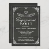 ヴィンテージシャルボードフレームダイヤモンド婚約パーティ 招待状 (正面/裏面)