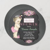 ヴィンテージシャルボードベビーガールシャワー 招待状 (正面/裏面)