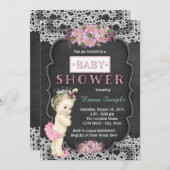 ヴィンテージシャルボードベビーガールシャワー 招待状 (正面/裏面)
