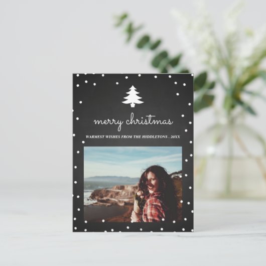 ヴィンテージシャルボードメリークリスマス | ツリーの写真 シーズンポストカード (スタンド正面)