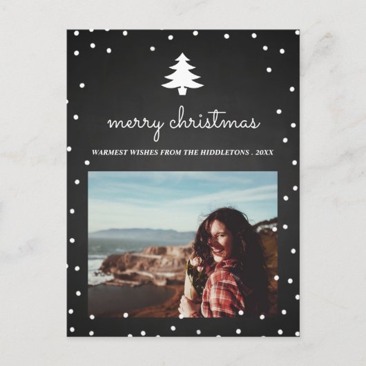 ヴィンテージシャルボードメリークリスマス | ツリーの写真 シーズンポストカード (正面)