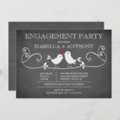 ヴィンテージシャルボードラブバード婚約パーティ 招待状 (正面/裏面)