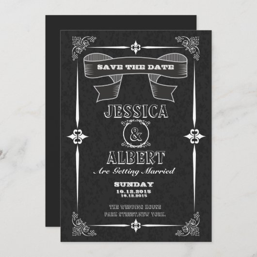 ヴィンテージシャルボード日付ポストカードを保存 招待状 (正面/裏面)