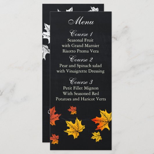 ヴィンテージシャルボード秋の結婚式のメニューカード メニュー (正面/裏面)