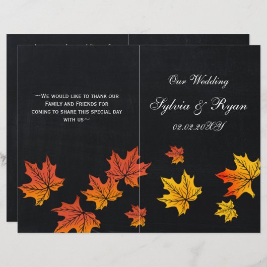 ヴィンテージシャルボード秋の結婚式プログラム (正面/裏面)