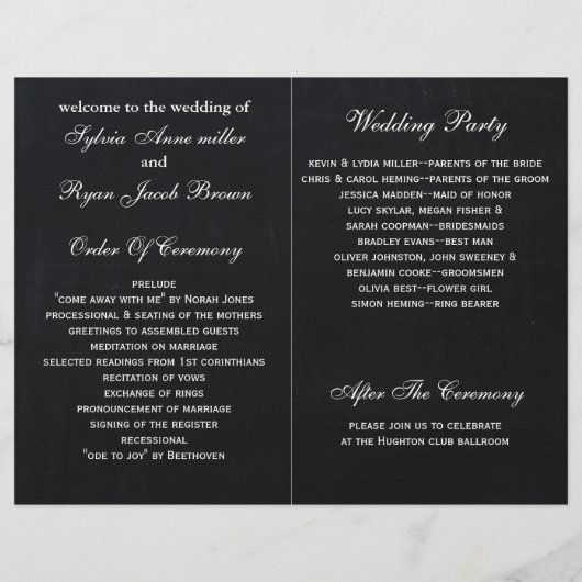 ヴィンテージシャルボード秋の結婚式プログラム (裏面)