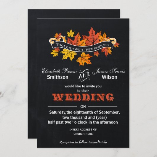 ヴィンテージシャルボード秋の結婚式招待状 招待状 (正面/裏面)