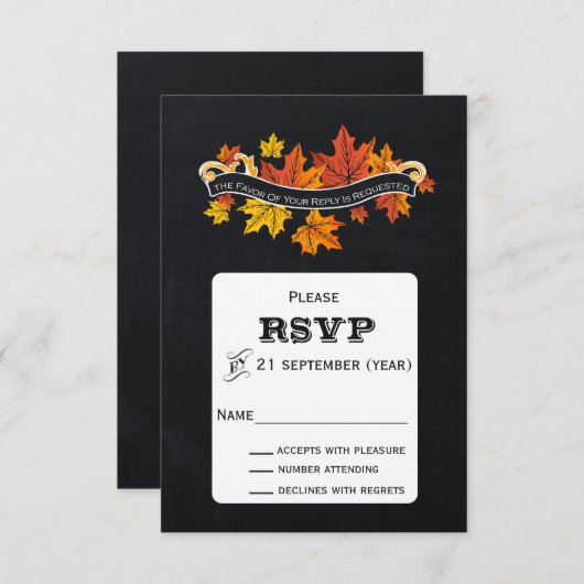 ヴィンテージシャルボード秋の結婚式rsvp 出欠カード (正面/裏面)