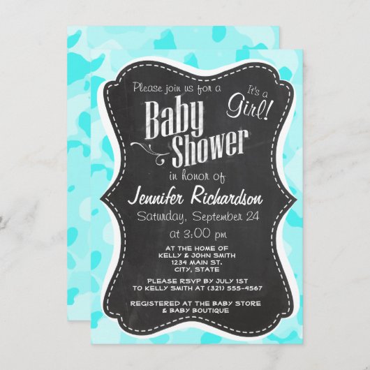 ヴィンテージシャルボード;セレステ迷彩柄;カモフラージュ 招待状 (正面/裏面)